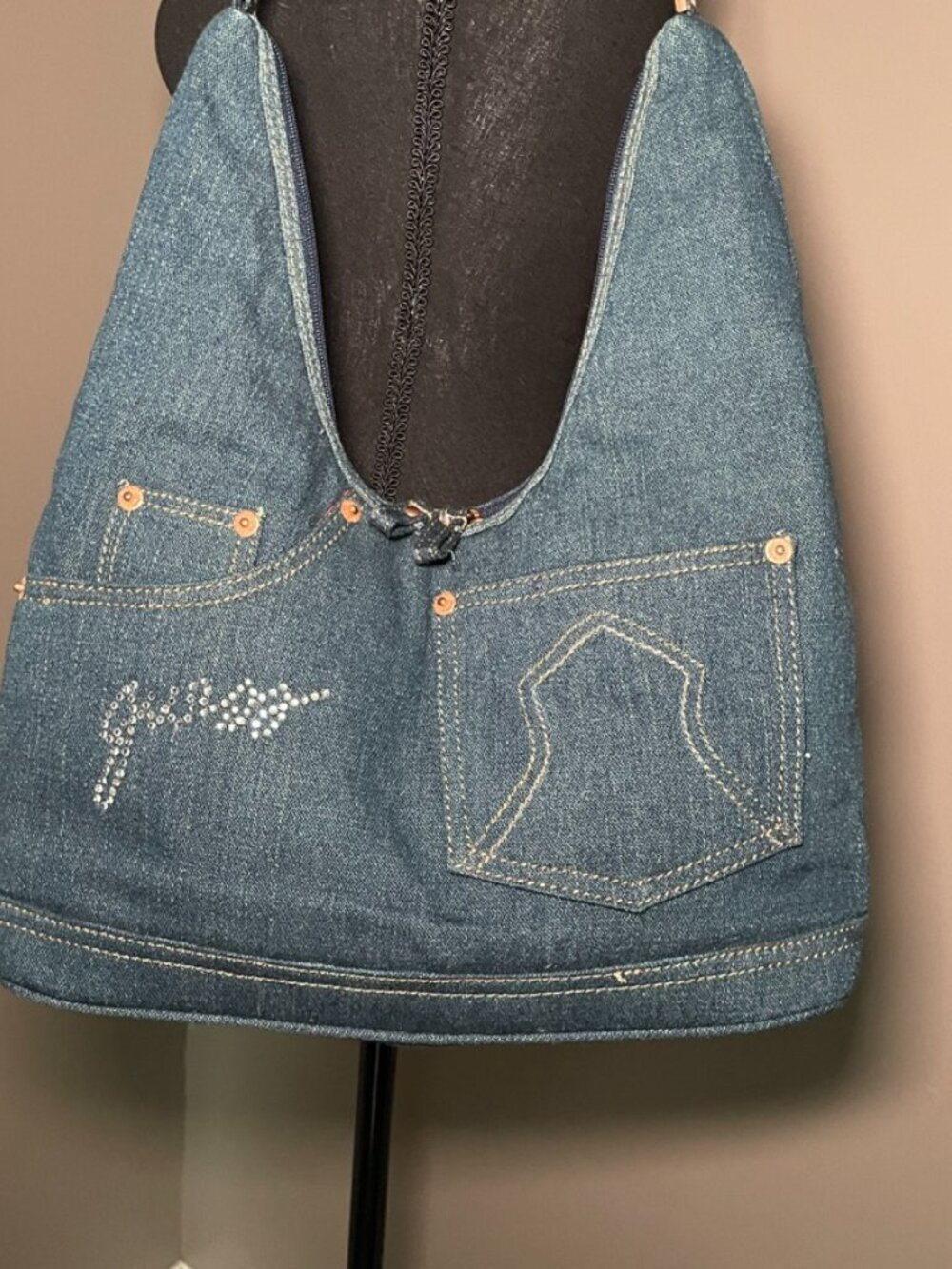 GUESS Vintage Y2K denim double-zip shoulder bag - Picture 2 of 8
